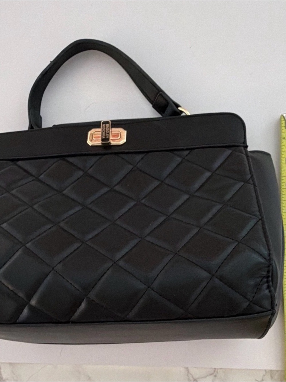 Badgley Mischka Black Quilted Top-Handle Shoulder Bag with Gold Hardware